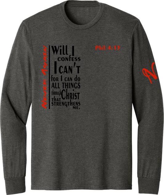 Never Again Long Sleeve Heathered Charcoal Tee V3