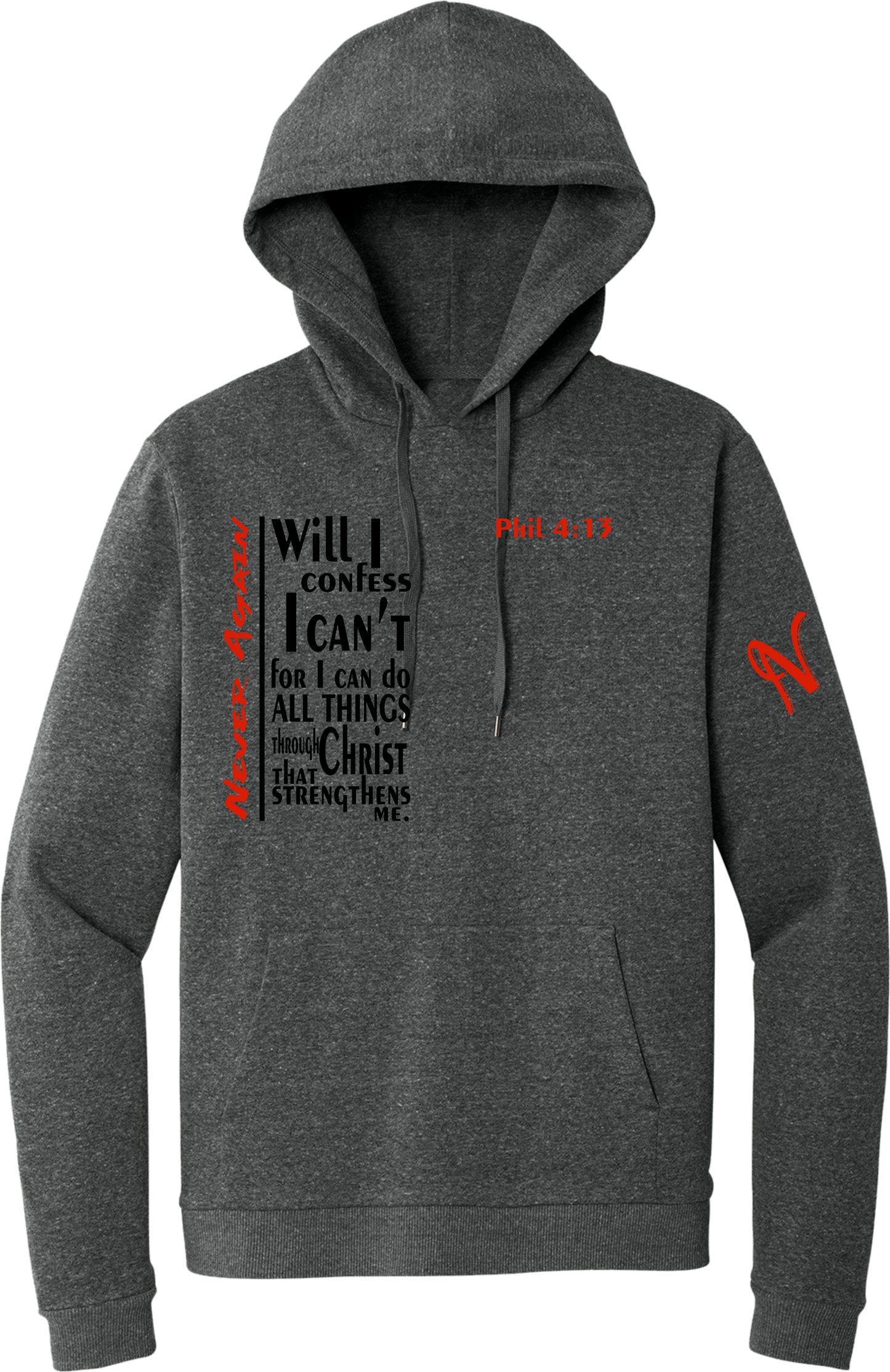 Never Again Heathered Charcoal Hoodie V3